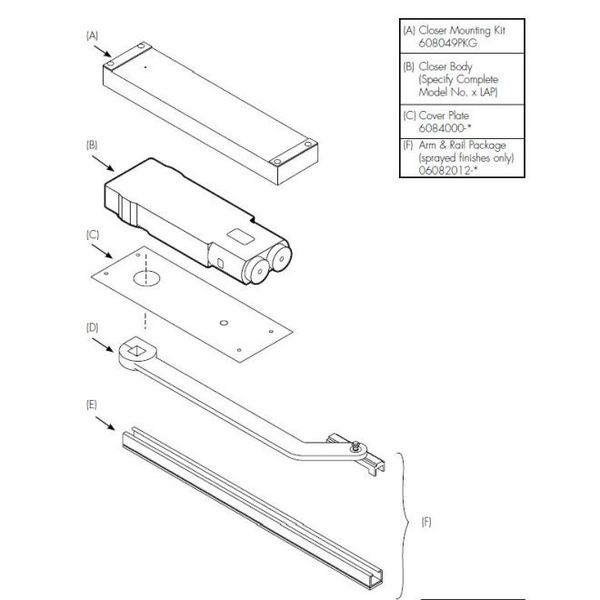 Rixson W060862290NHO 90 Degree Offset Overhead Concealed Closer for Wood Doors and Frames Flat Black W060862290NHO